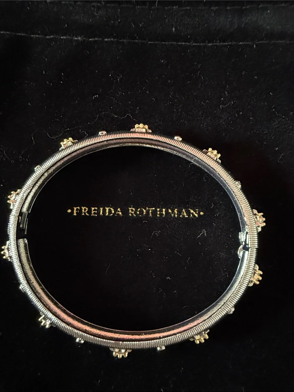 Freida Rothman Two-Tone Textured Bangle Bracelet - Silver & Gold